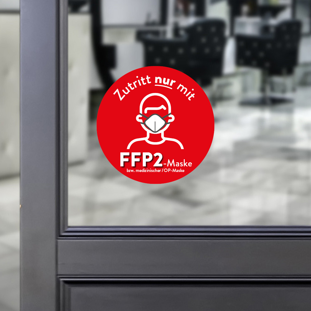 Sticker round Access only with a FFP2 mask red
