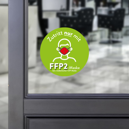 Aufkleber Rund Zutritt nur mit FFP2-Maske grün