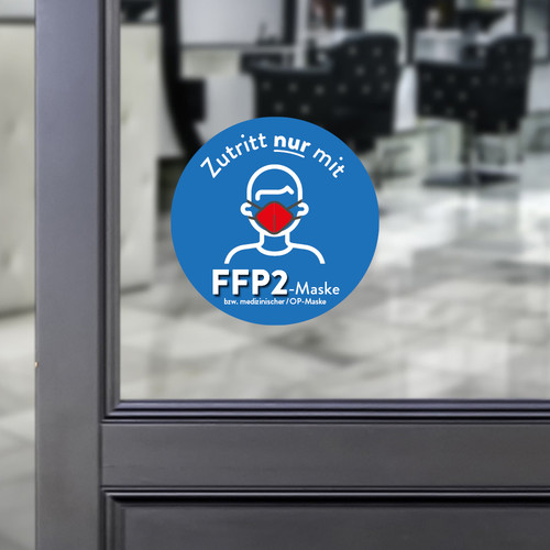 Sticker round Access only with a FFP2 mask blue