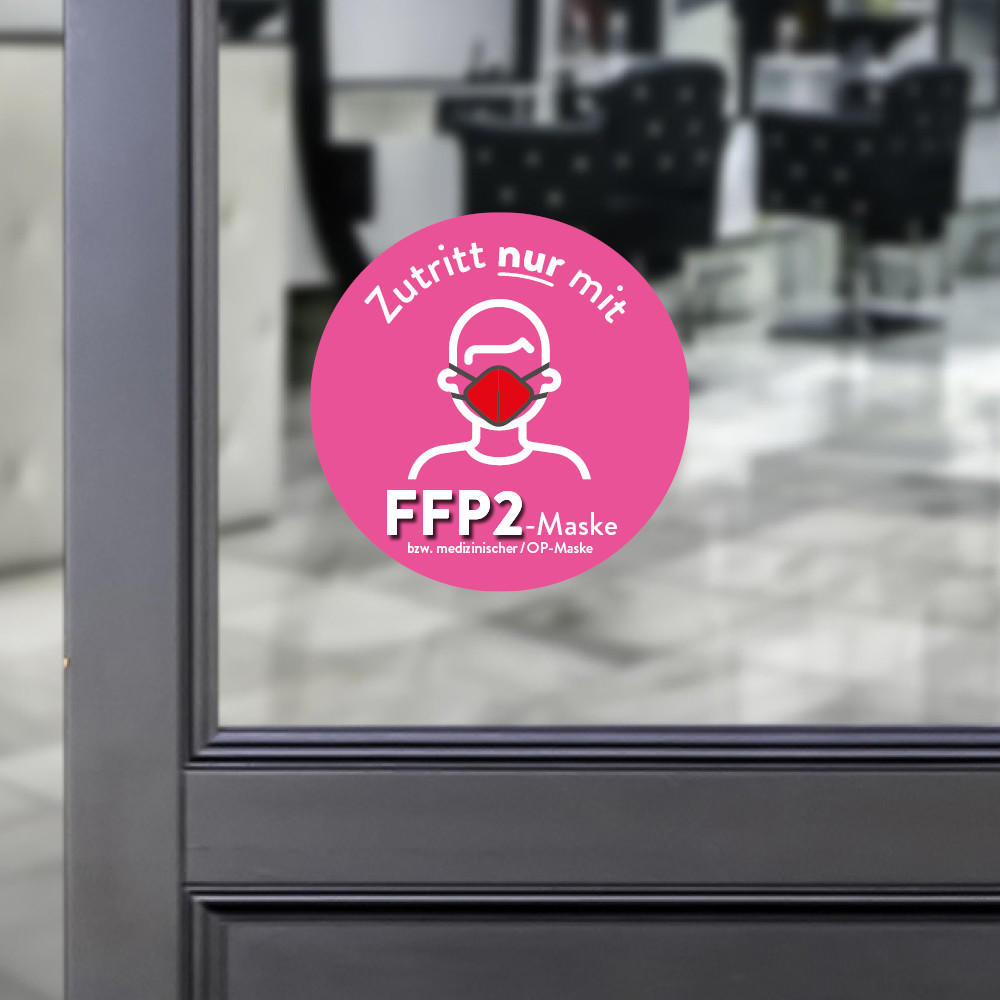 Aufkleber Rund Zutritt nur mit FFP2-Maske pink