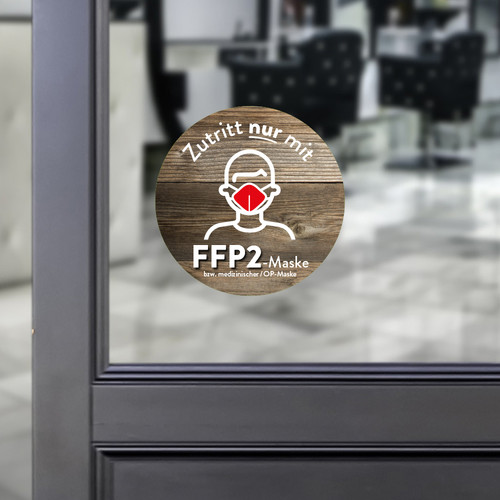 Sticker round Access only with a FFP2 mask wood